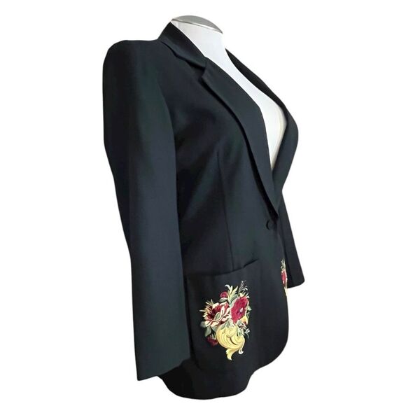 HI Studio Women’s Vintage Black Floral Embroidered Pockets Blazer USA - Picture 3 of 6